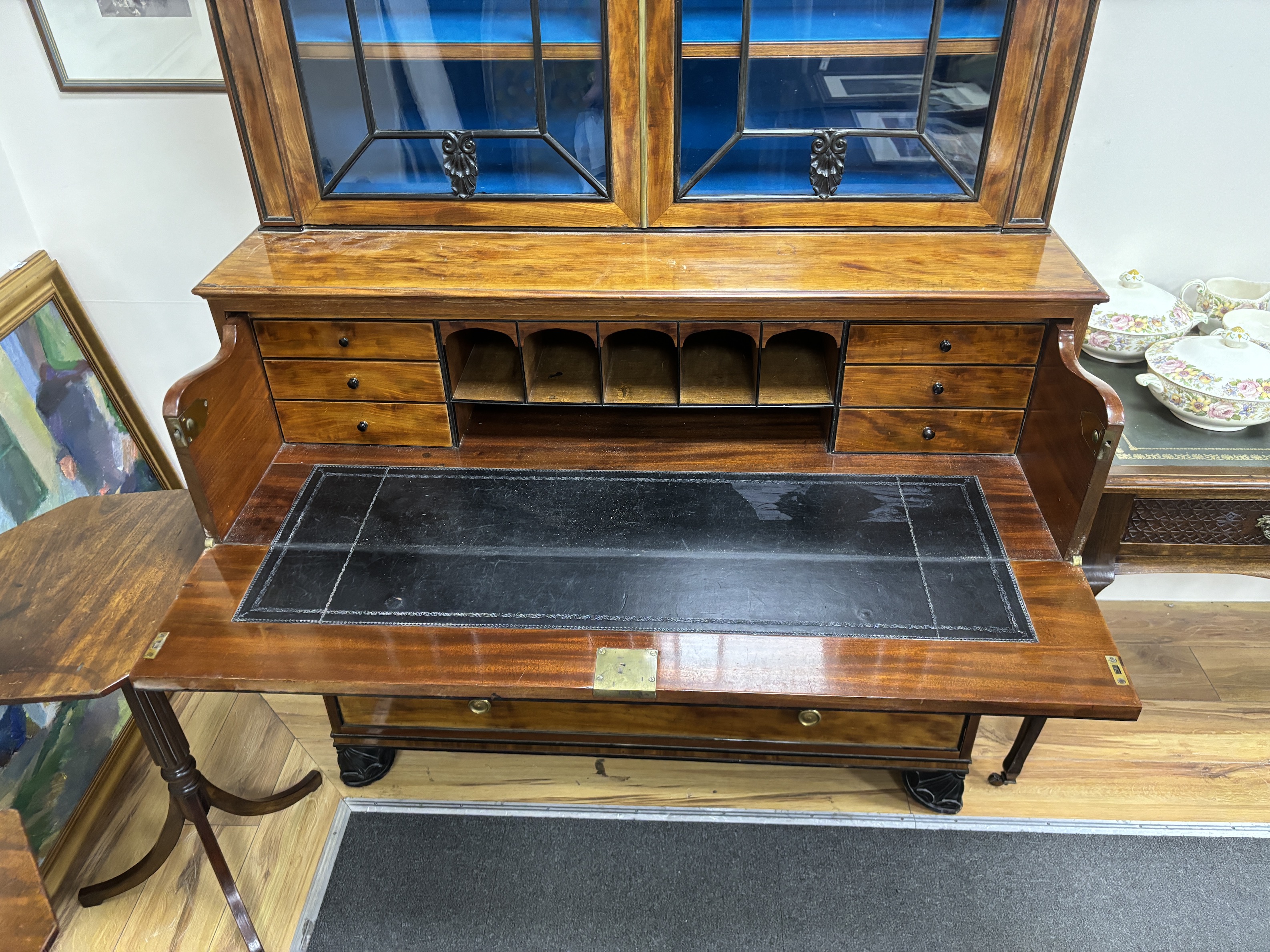 A Regency satinwood secretaire bookcase, width 118cm, depth 54cm, height 236cm